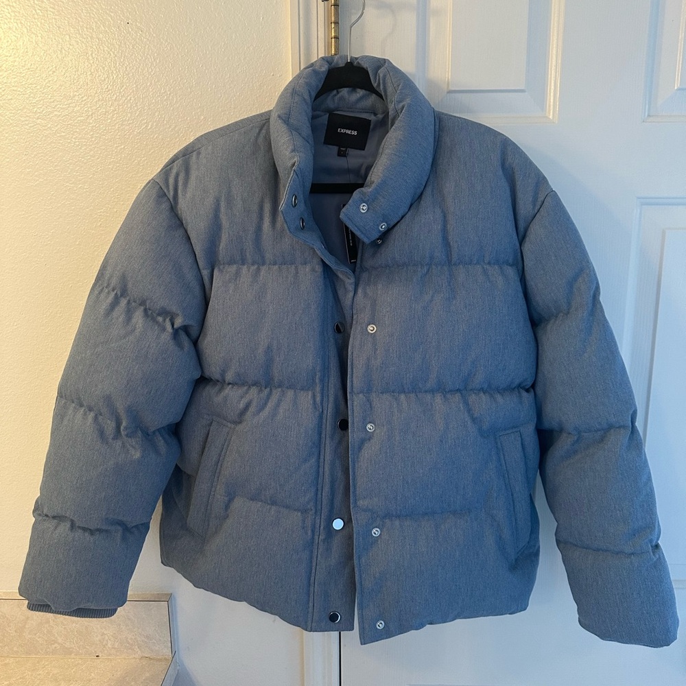 Express Light Blue Puffer Jacket - Picture 2 of 7